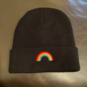 Aviator nation black beanie with rainbow detail